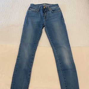 7 for All Mankind, Size 24 high waist jeans with fringe ankle bottom.